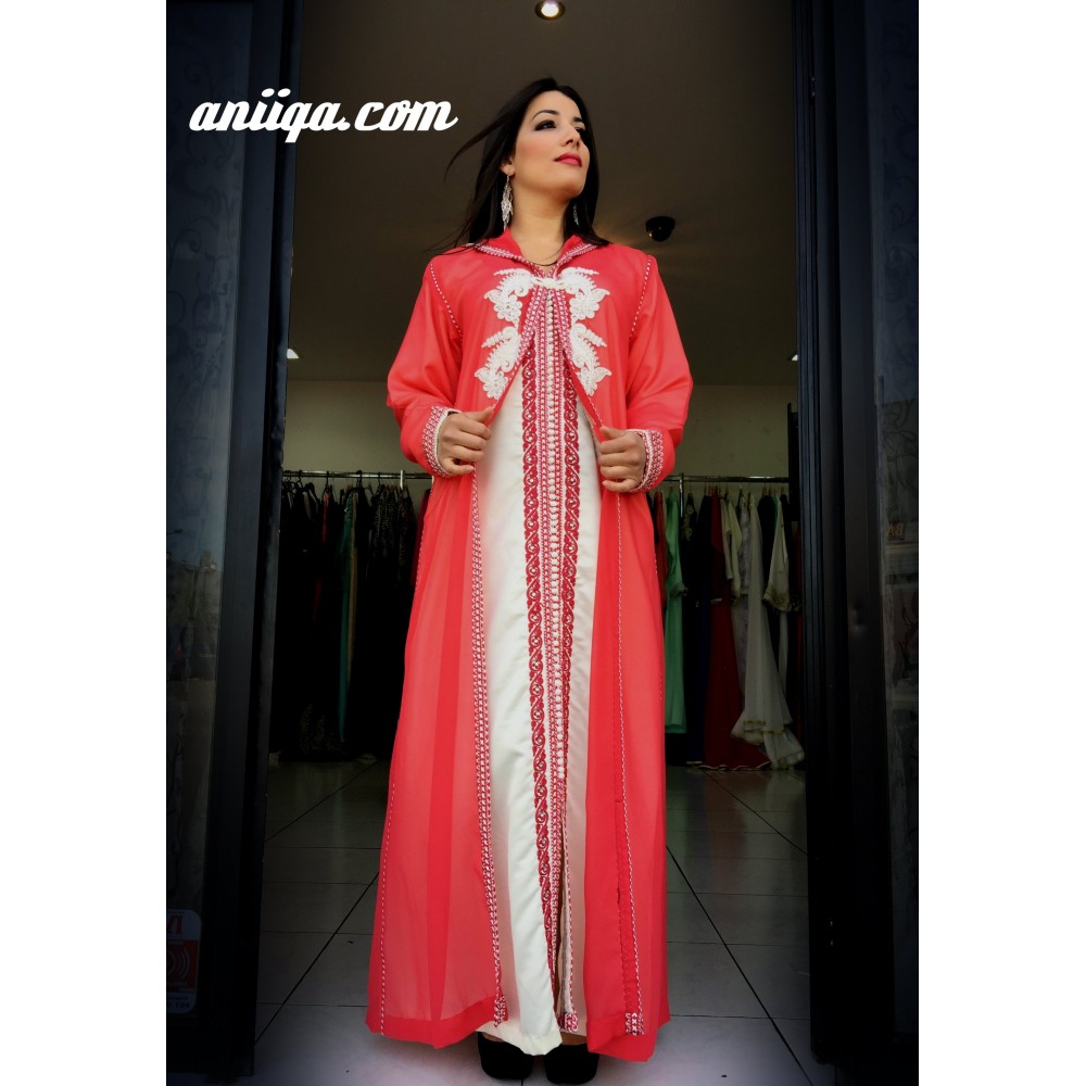 jelaba marocaine 2016 , carail et argent , 2 pieces , moderne et chic modele 2016