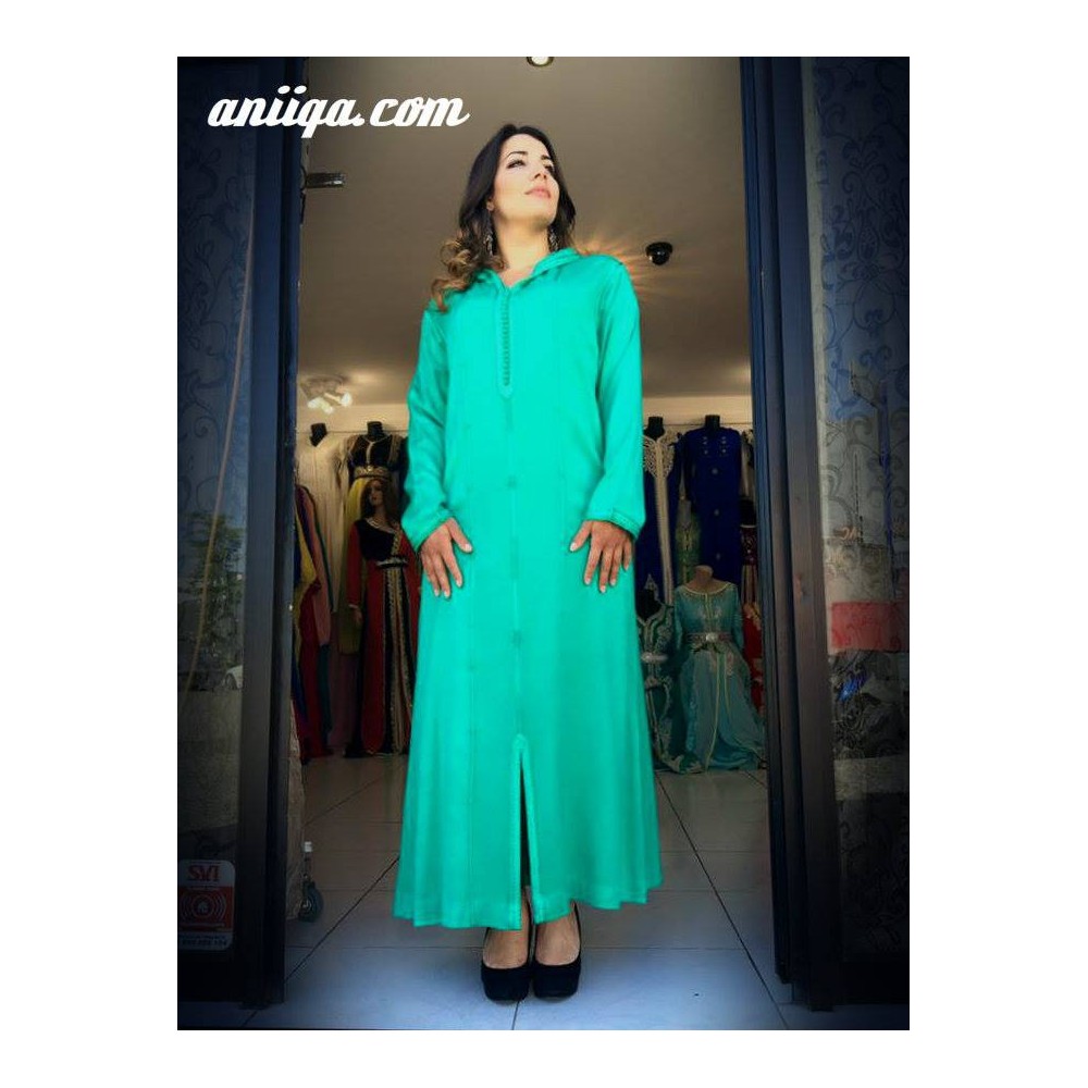 jellaba marocaine en mlifa vert d'eau, simple et chic , modele 2016