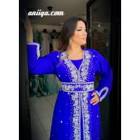 caftan cristal façon sari  bleu roi et argent 