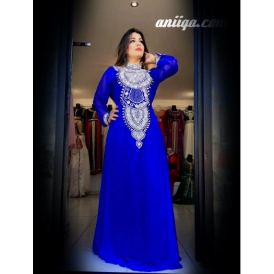 Robe orientale dubai moderne bleu roi et argent 2016, robe luxe dubai