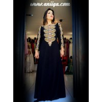 Robe caftan dubai 2016 , noir orné de cristaux et strass , qualité superieure , coupe moderne et classe