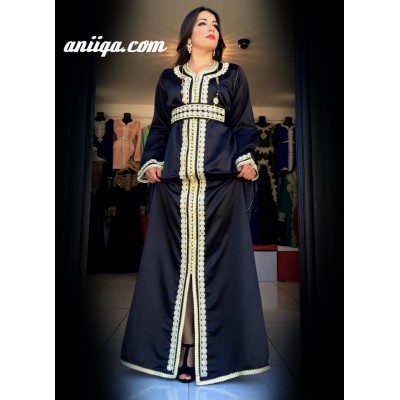 caftan marocain noir et doré , perlé et brodé , simple et chic collection 2017