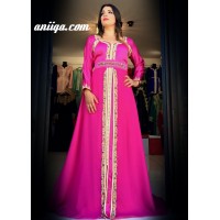 caftan marocain paris rose fushia , moderne et tendance , mousseline et satin 