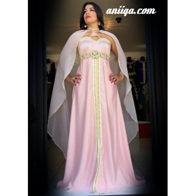 caftan robe de soirée orientale mariage avec cape, caftan avec cape rose pale a paris