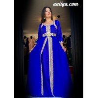 Robe marocaine moderne bleu roi , mousseline et satin , modele 2016:2017