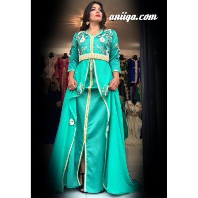 caftan marocain simple vert d'eau pas cher à paris