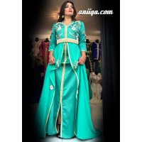 caftan marocain simple vert d'eau pas cher à paris