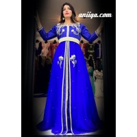 Robe marocaine belu roi moderne , brodée et perlée , mousseline et satin , moderne et raffinée , modele 2016/2017