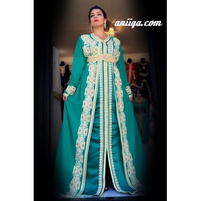 Caftan Takchita marocaine verte pour mariage