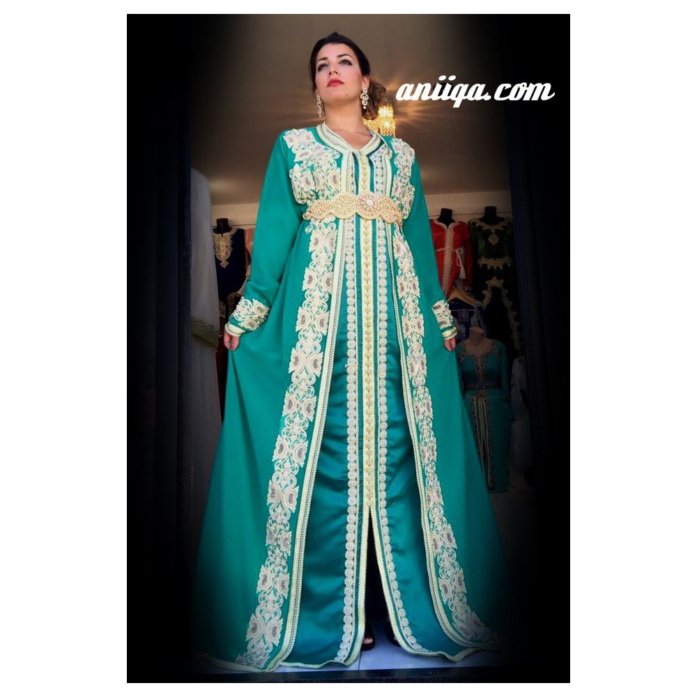 Caftan Takchita marocaine verte pour mariage