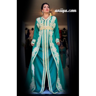 Caftan Takchita marocaine verte pour mariage