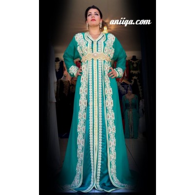 Caftan Takchita marocaine verte pour mariage