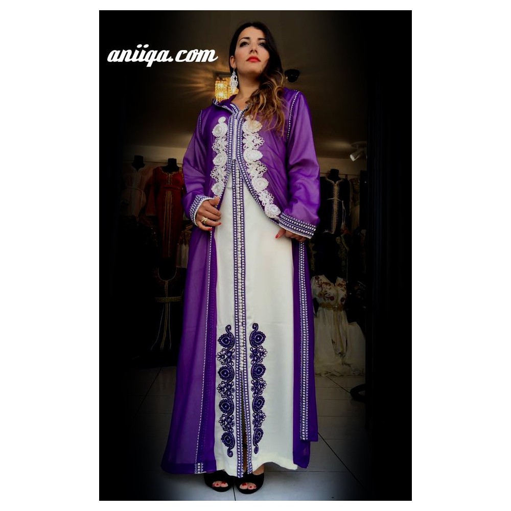 Djellaba moderne  2 pieces violette perlée