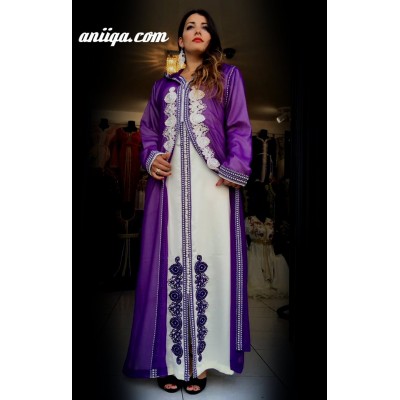 Djellaba moderne  2 pieces violette perlée