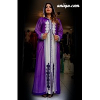 Djellaba moderne  2 pieces violette perlée