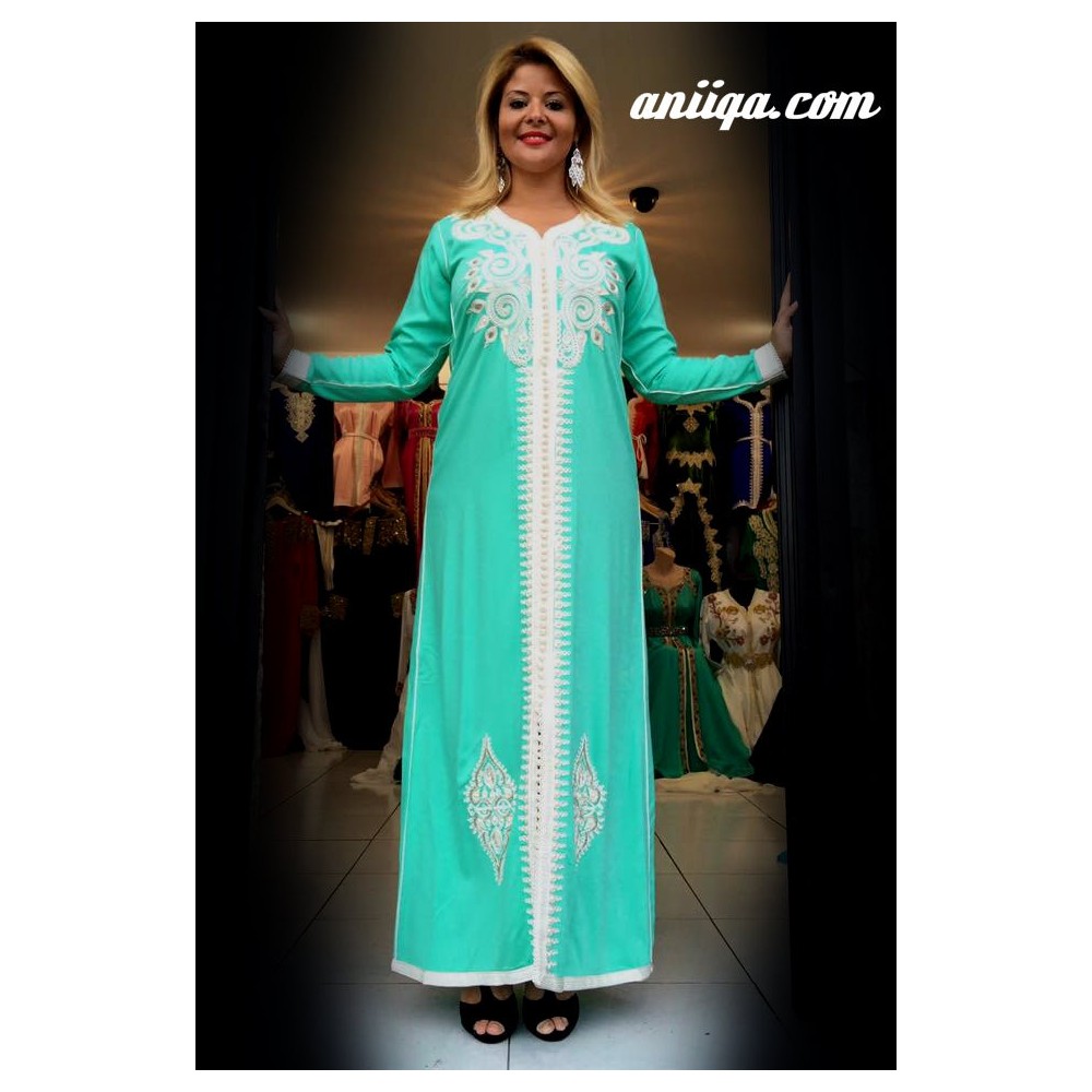 Caftan marocain simple vert d'eau 