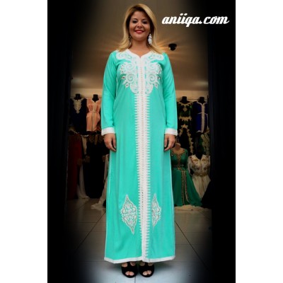 Caftan marocain simple vert d'eau 