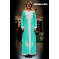 Caftan marocain simple vert d'eau 