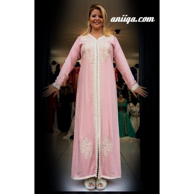 Caftan marocain sans ceinture rose pale