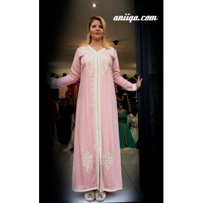 Caftan marocain sans ceinture rose pale