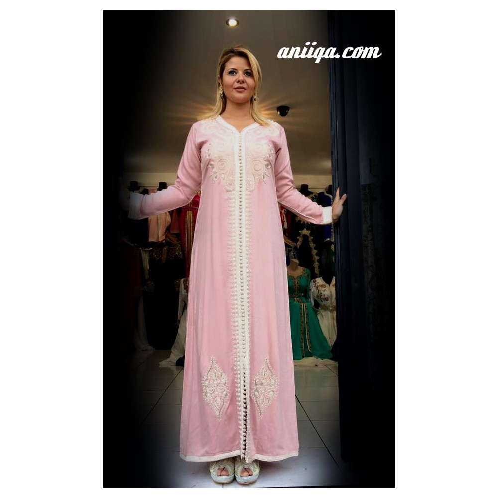 Caftan marocain sans ceinture rose pale