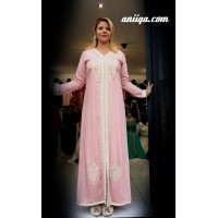 Caftan marocain sans ceinture rose pale