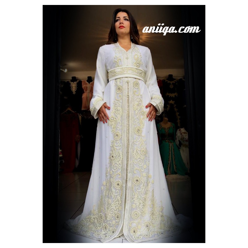 Caftan marocain Sari blanc pour mariage 