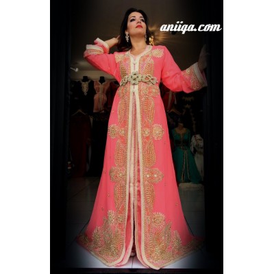 Caftan marocain sari corail 