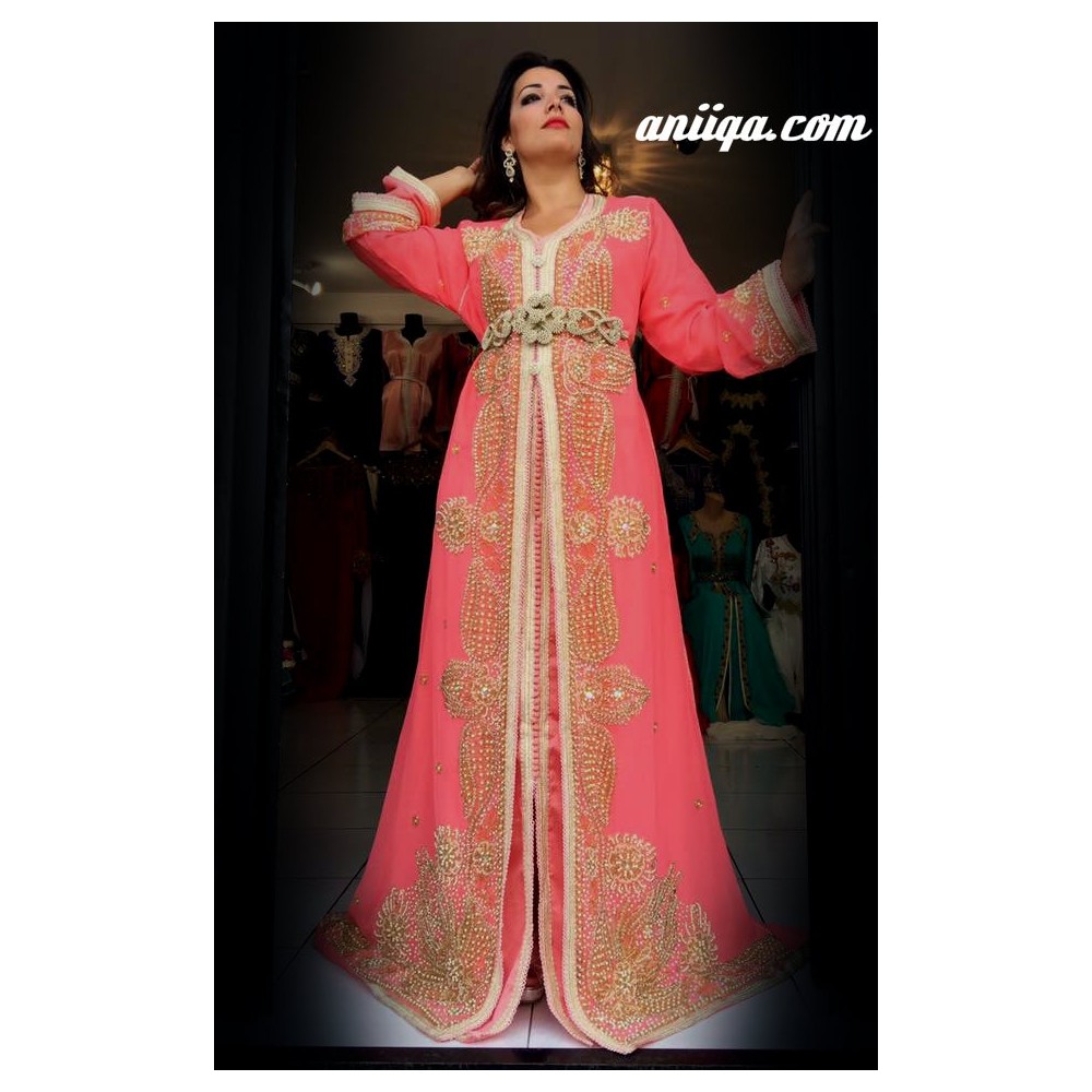 Caftan marocain sari corail 