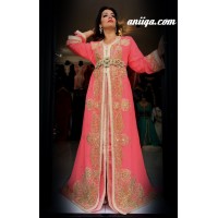 Caftan marocain sari corail 