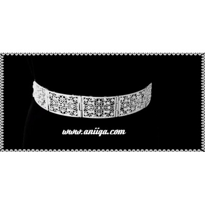 ceinture marocaine metal cristal argent 