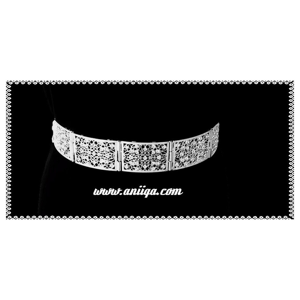 ceinture marocaine metal cristal argent 