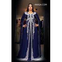 Caftan dubai bleu nuit avec cape moderne