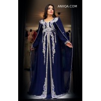 Caftan dubai bleu nuit avec cape moderne