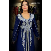 Caftan dubai bleu nuit avec cape moderne