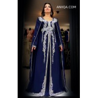 Caftan dubai bleu nuit avec cape moderne