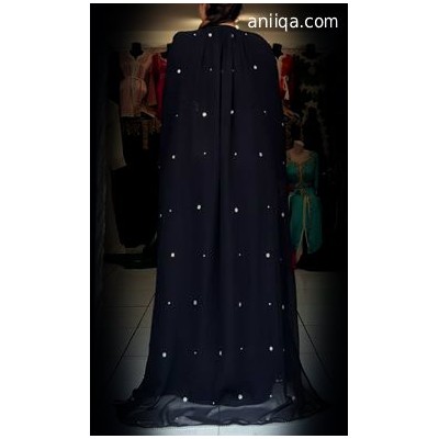 Caftan dubai  noir et argent avec cape moderne 