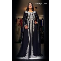 Caftan dubai  noir et argent avec cape moderne 