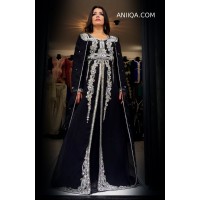 Caftan dubai  noir et argent avec cape moderne 