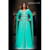 Caftan dubai  moderne  vert d'eau avec cape moderne  