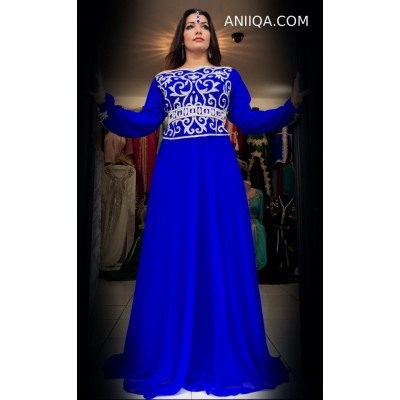 Robe de soirée orientale cristal bleu roi 