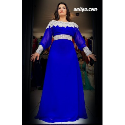 Robe dubai cléopâtre bleu roi et argent 