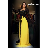 Caftan marocain avec bustier jaune et noir 