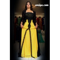 Caftan marocain avec bustier jaune et noir 