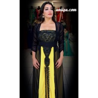 Caftan marocain avec bustier jaune et noir 