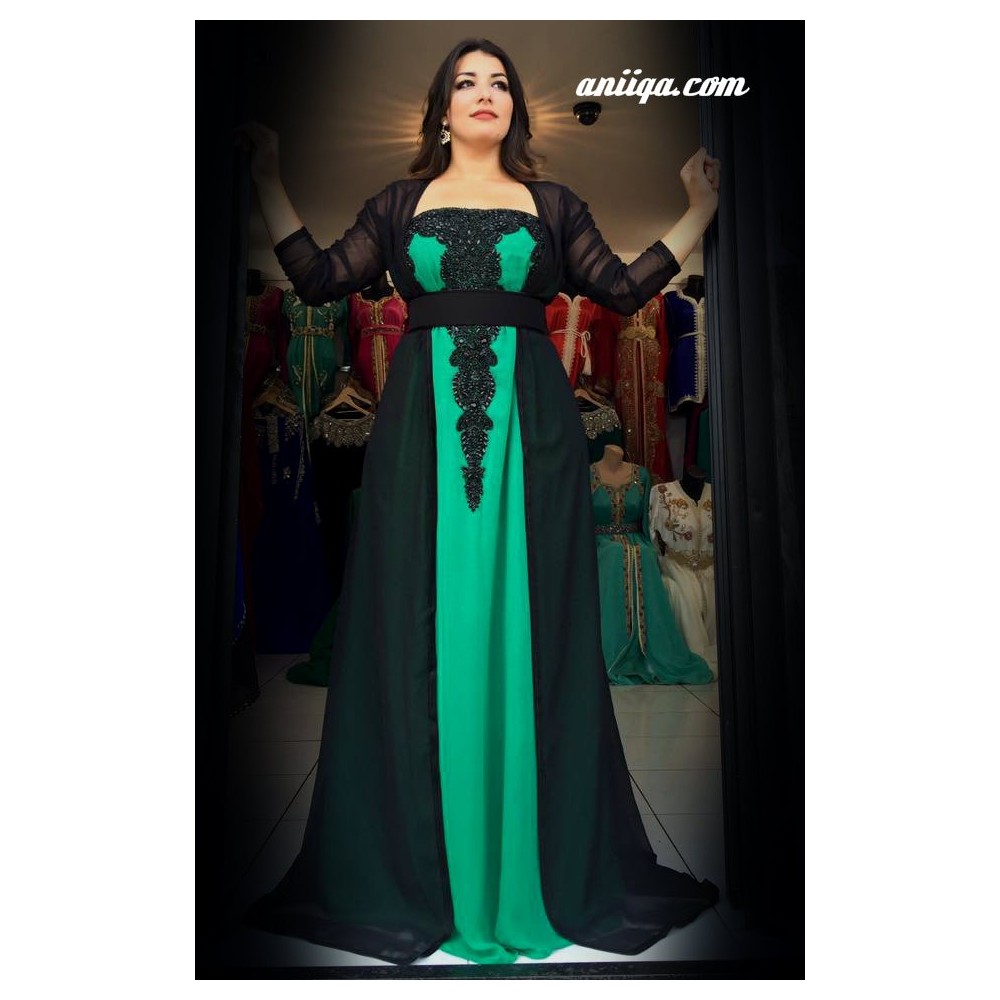 Caftan marocain avec bustier vert et noir