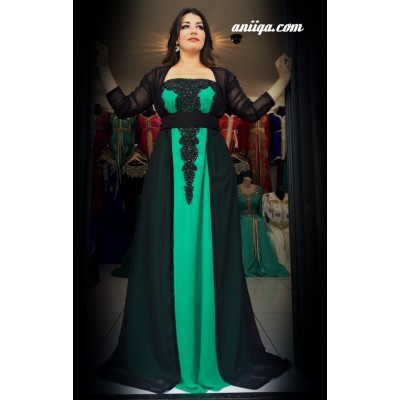 Caftan marocain avec bustier vert et noir