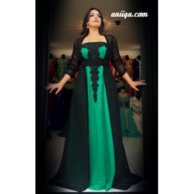 Caftan marocain avec bustier vert et noir