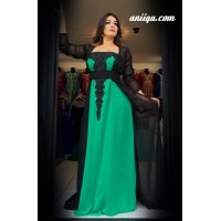 Caftan marocain avec bustier vert et noir