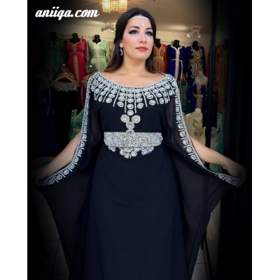 Robe dubai moderne farasha noire et argent